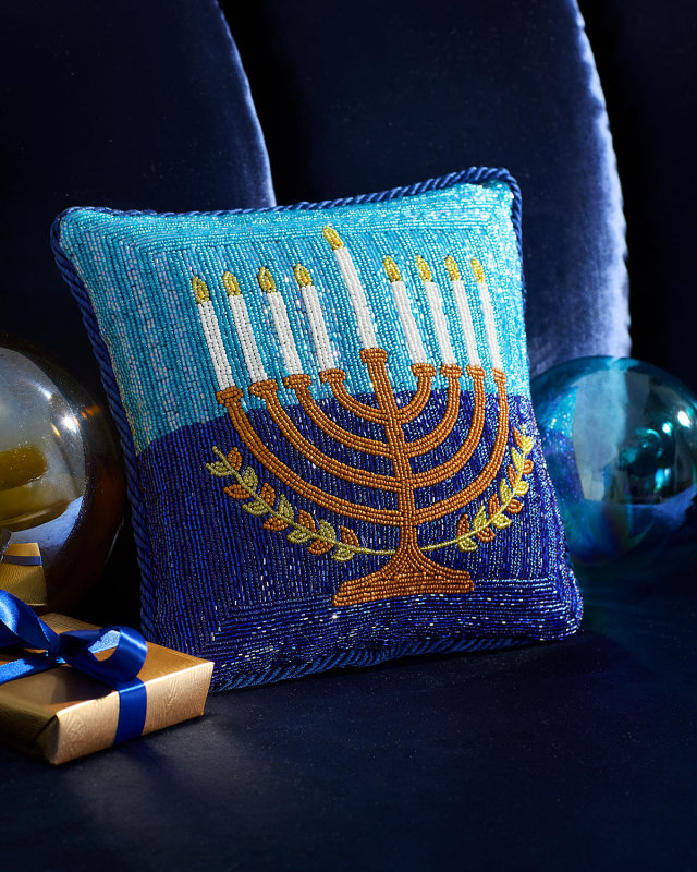 Beaded Menorah Pillow, 10"